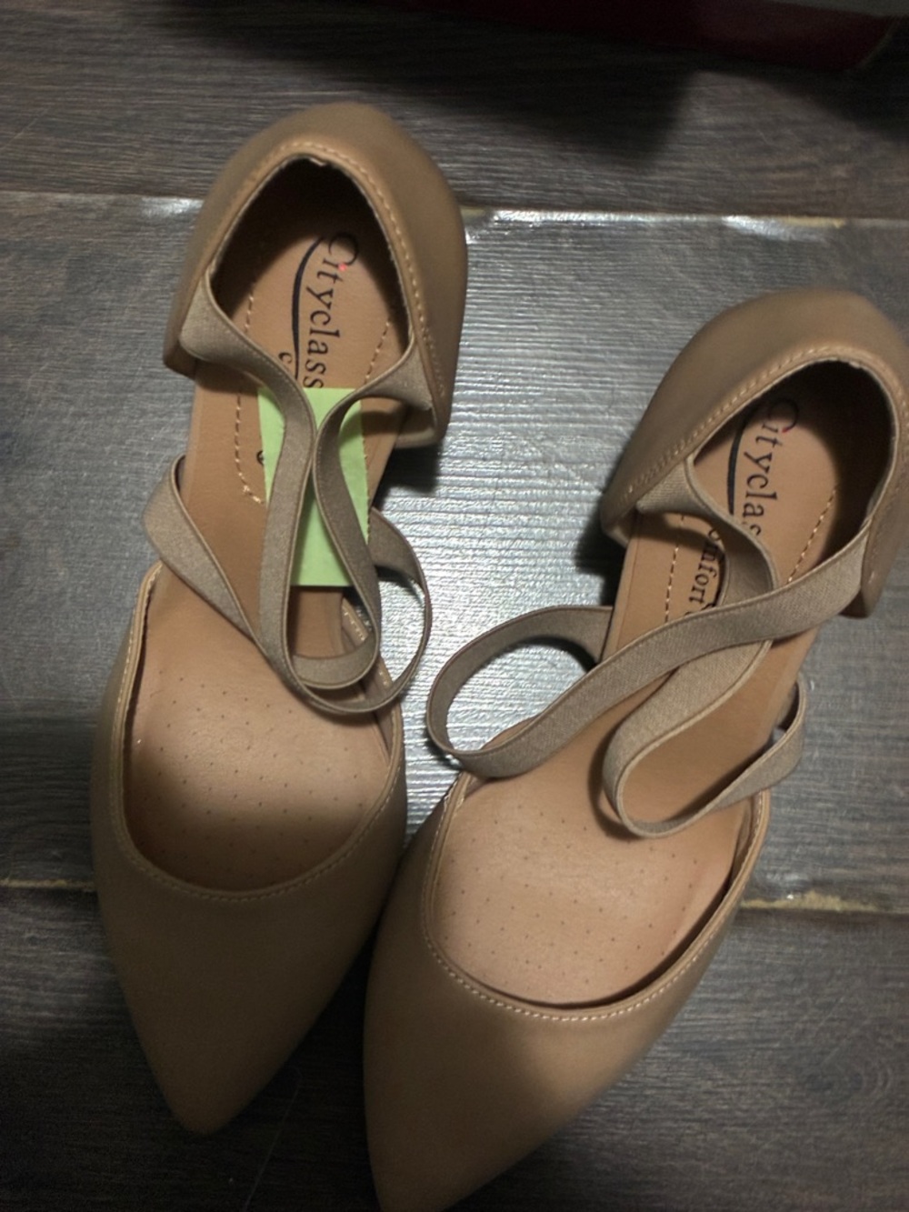 Nude Pointed Toe Ankle Strap Flats